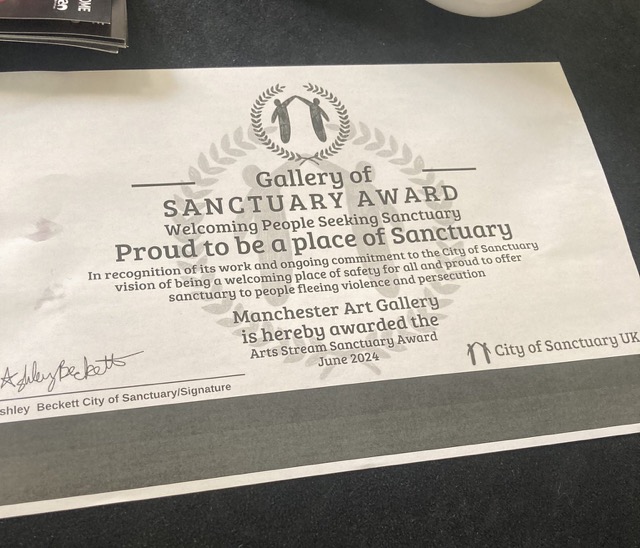 Gallery of Sanctuary award certificate