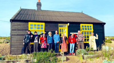 Pocket Park group on a visit to Dungess stood outside Prospect Cottage