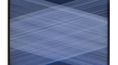 Geometrical lines, crossing over a blue background creating a St.Andrew cross